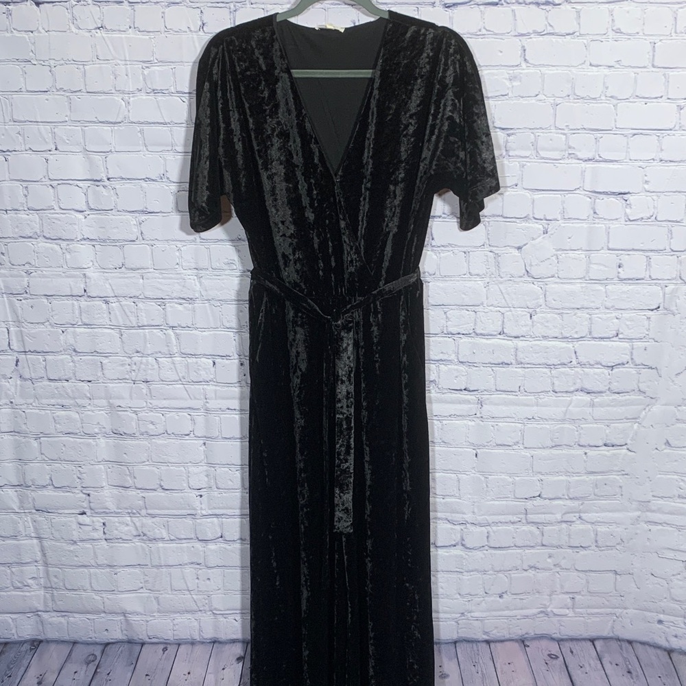 Mystree Womens Crushed Velvet Jumpsuit Short Sleeve Black Size M Whimsigoth Goth